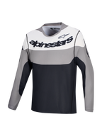 Alpinestars A-Dura Race Trikot, Langarm MTB-Trikot, Grau, Weiß und Schwarz mit schwarzem Brustlogo, leichtes Stretch-Material
