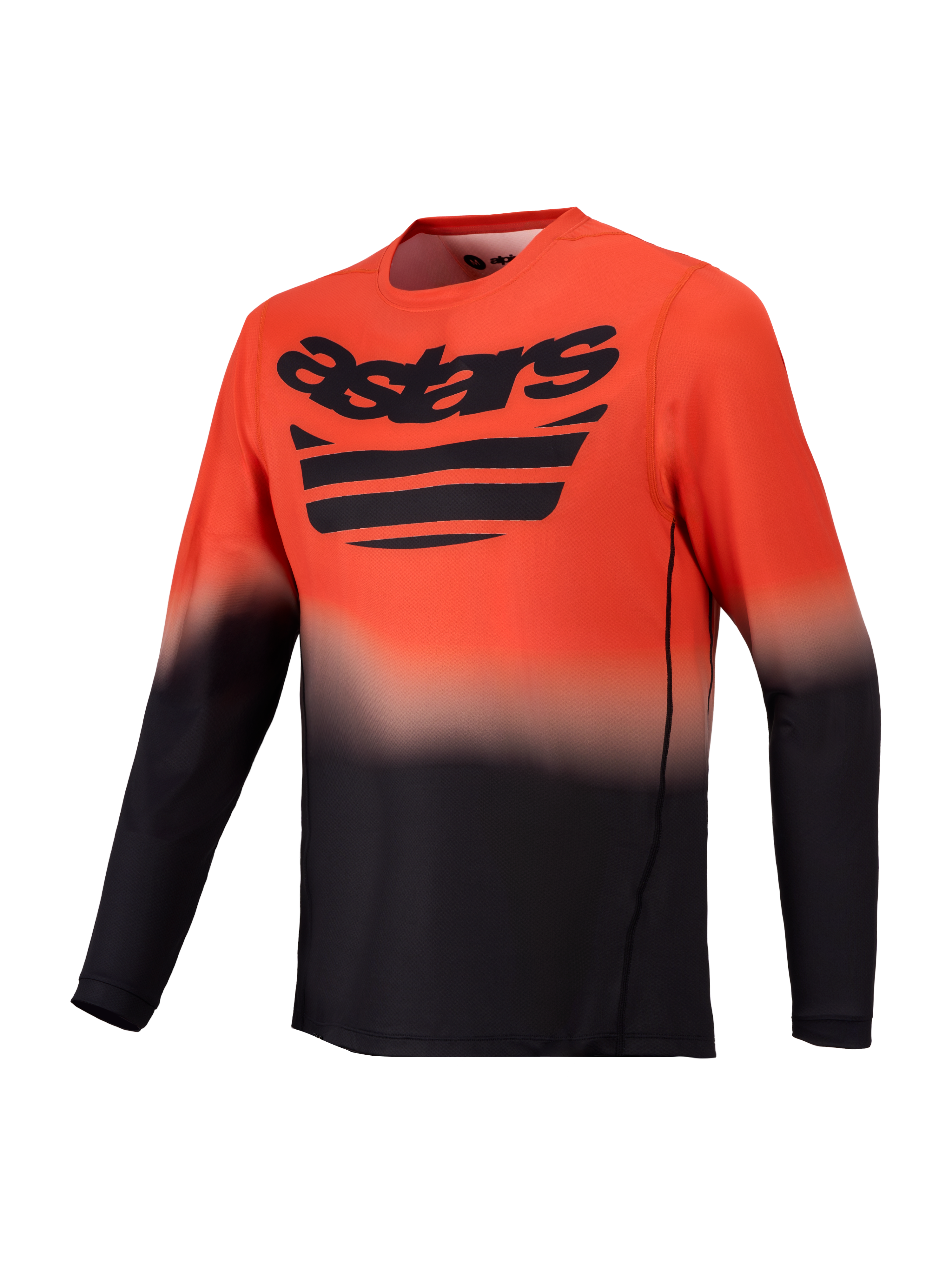 Alpinestars A-Dura ASTARS Jersey 2.0, orange-schwarzes Langarm-MTB-Trikot mit Farbverlauf und Logo auf der Brust.