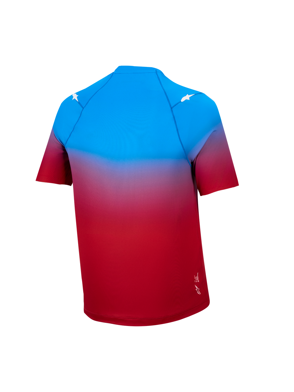 A-Dura ASTARS 2.0 Kurzarm-Trikot mit rot-blauem Farbverlauf, MTB-Performance-Top und weißen Stern-Akzenten.