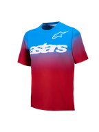 A-Dura ASTARS Jersey 2.0, Kurzarm-MTB-Trikot in hellrot-blauem Farbverlauf mit markanten weißen Brustgrafiken.