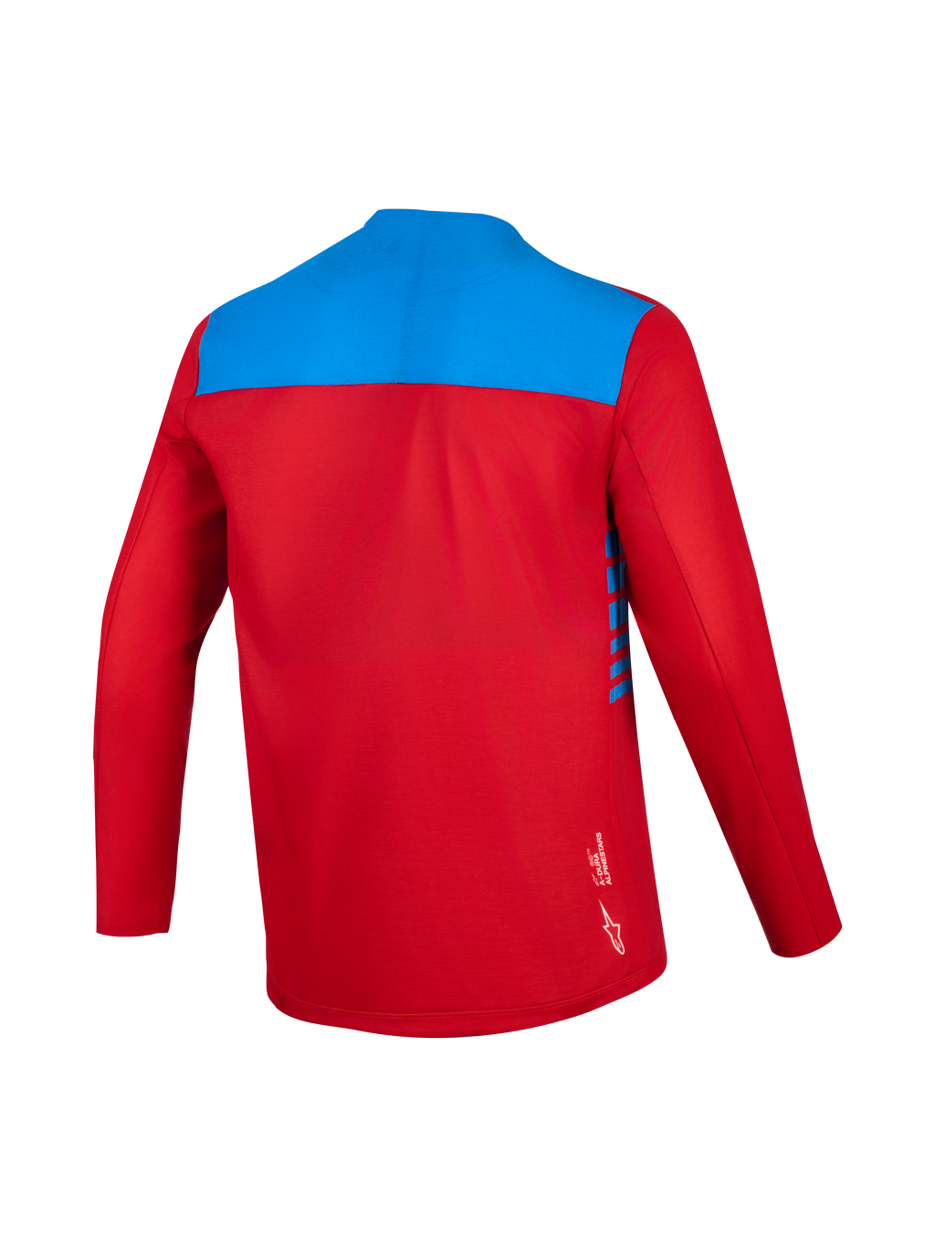 Alpinestars A-Dura Elite Jersey 2.0 Long Sleeve, Red and Blue, back view showing trail-ready moisture-wicking fabric.