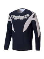 Alpinestars A-Supra Melt Jersey, long-sleeve MTB racing jersey for men, Black and White with bold chest logo graphics and ventilated stretch construction