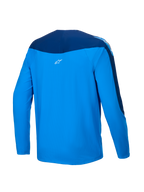 Alpinestars A-Supra Melt Trikot, Langarm-MTB-Trikot, Rückansicht in Blau und Dunkelblau, leichtes mikroperforiertes Polyester mit Stretch-Panels