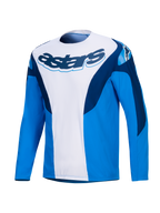 Alpinestars A-Supra Melt Trikot, Langarm MTB-Radsporttrikot in Blau und Weiß mit dunklen Blautönen, Stretch-Einsätzen und Herren-Performance-Activewear.