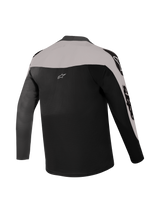 Alpinestars A-Supra Elite Jersey back view in black and grey, featuring micro-perforated fabric for MTB performance.