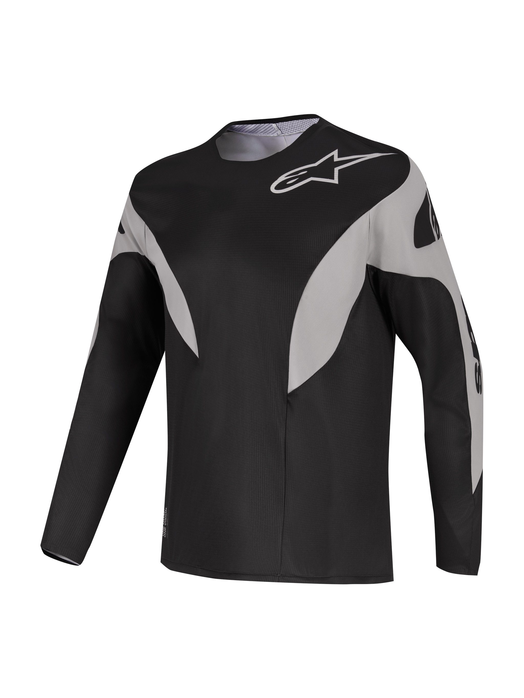 Alpinestars A-Supra Elite Jersey, a black long-sleeve MTB top with grey graphics and breathable micro-perforated fabric.
