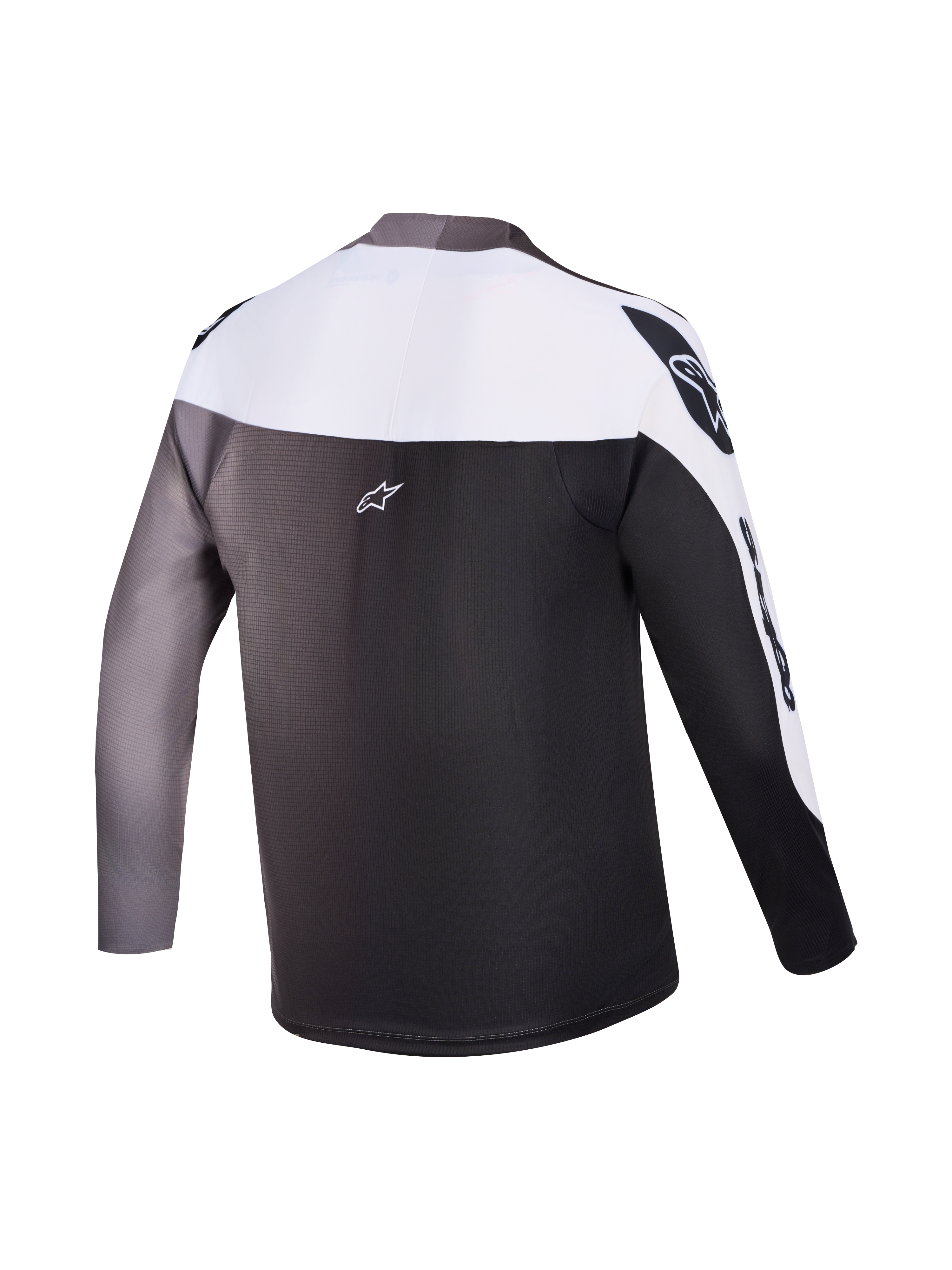 A-Supra Elite Trikot Rückansicht, grauer Farbverlauf, langärmeliges MTB-Renntrikot mit Alpinestars-Branding.