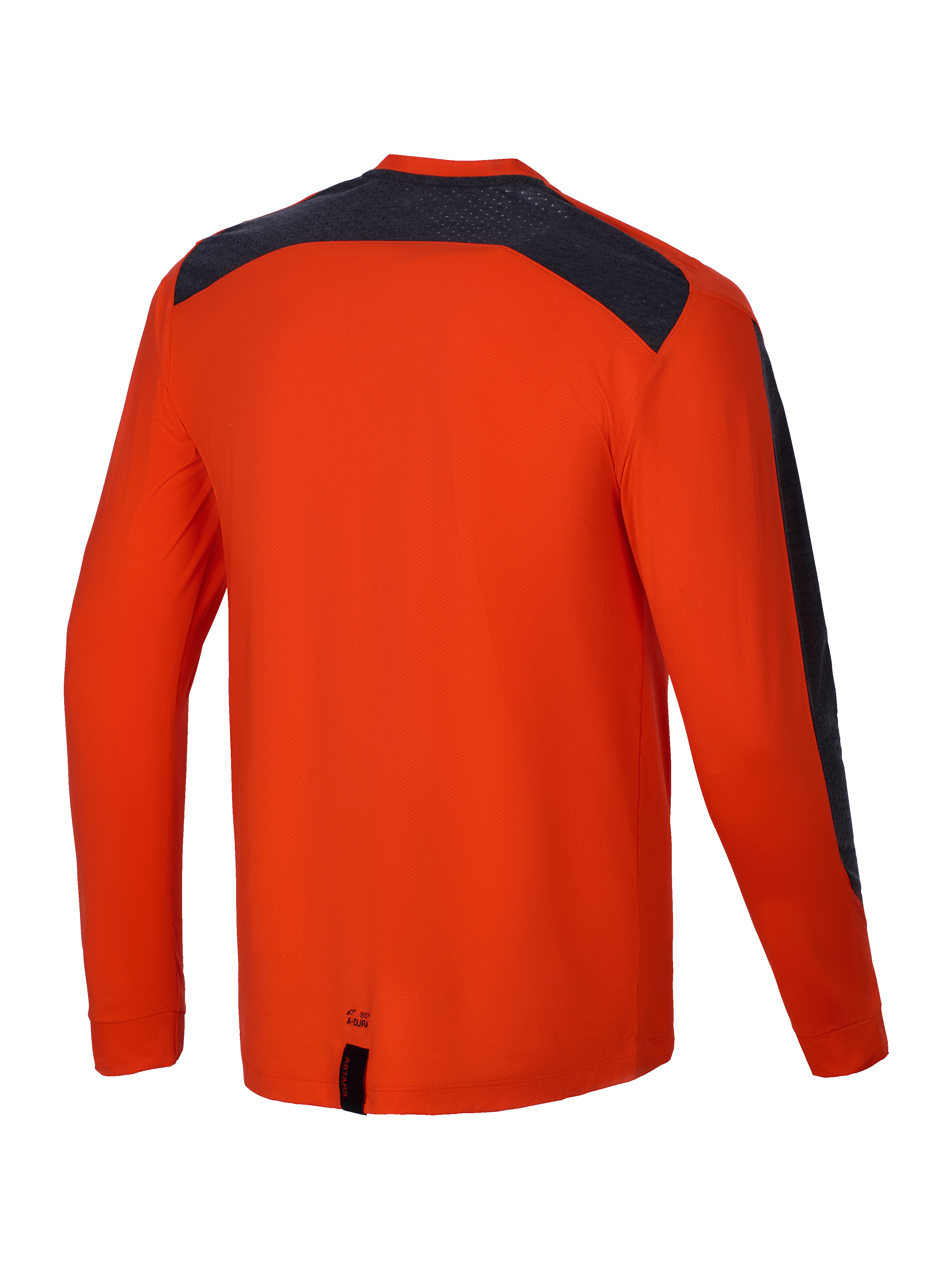 Alpinestars A-Dura Insert Astar Jersey, Long Sleeve MTB Mountain Bike Jersey, Spicy Orange, rear view showing durable textile construction and contrasting yoke inserts