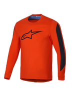 Alpinestars A-Dura Insert Astar Jersey, men's long-sleeve MTB jersey in Spicy Orange with black contrast panels, featuring durable textile construction for off-road cycling