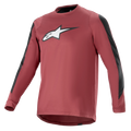 Alpinestars A-Dura Dri Astar Langarmtrikot, Burgunderrot und Schwarz, feuchtigkeitsableitendes drirelease-Gewebe, Rundhalsausschnitt, weißes Astar-Logo auf der Brust, schwarze Mesh-Einsätze an den Ärmeln, Performance-Mountainbike-Bekleidung