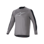 Alpinestars A-Dura Dri Astar Langarmtrikot, Dunkelgrau mit weißem Astar-Logo auf der Brust, schwarze Mesh-Belüftungseinsätze an den Ärmeln, Performance-Radsportbekleidung für MTB