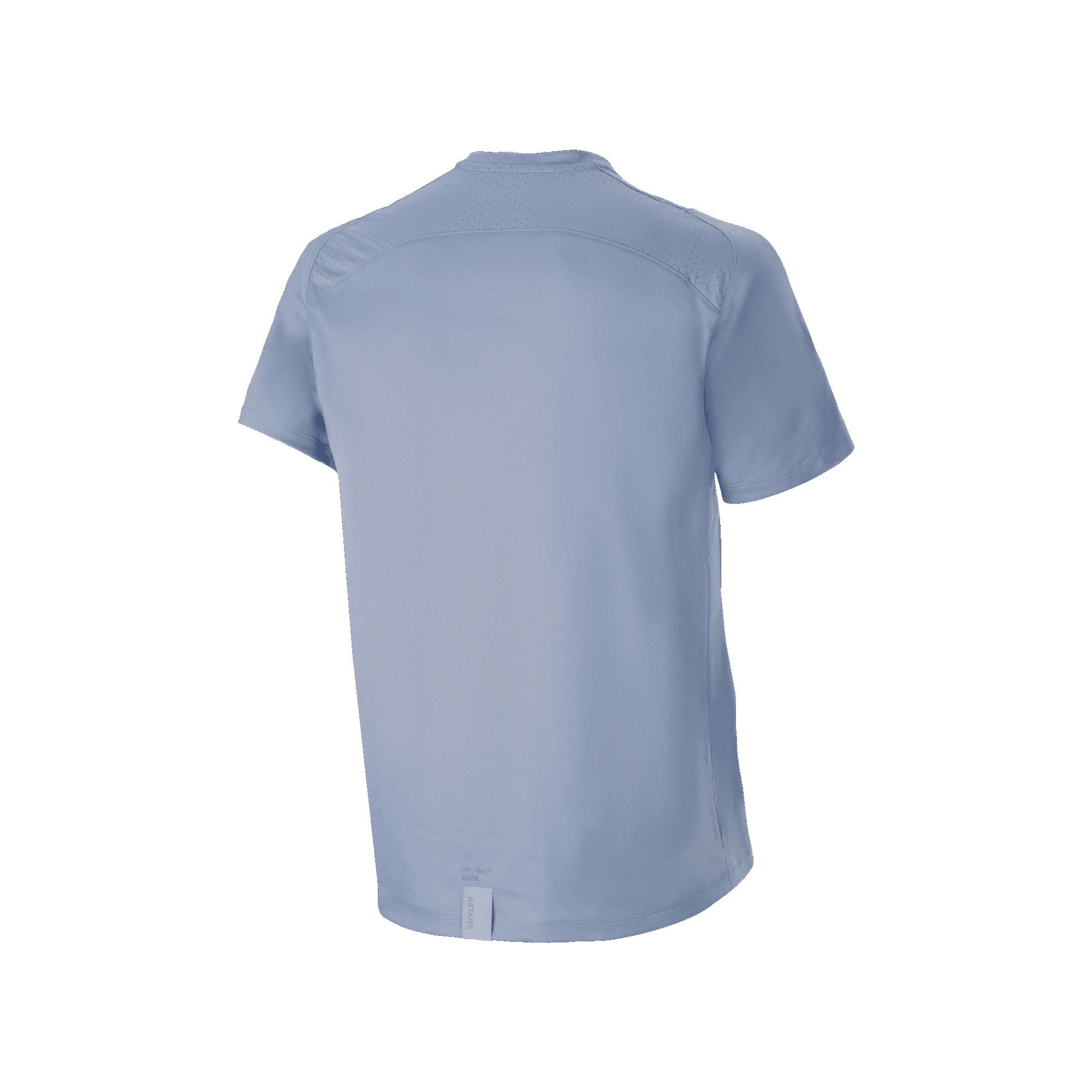 Alpinestars A-Dura Dri Astar Kurzarmtrikot, Infinity Blue, Rückansicht mit Mesh-Belüftungseinsätzen am oberen Rücken und den Schultern, verlängerter Drop-Tail-Saum, technische MTB-Fahrradausrüstung
