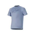 Alpinestars A-Dura Dri Astar Kurzarmtrikot, Infinity Blue, mit großem Brust-Logo, atmungsaktiven Mesh-Einsätzen an den Ärmeln und drirelease-Gewebe, konzipiert für Mountainbike-Performance.