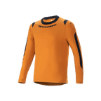 Alpinestars A-Dura Dri Wool Langarmtrikot, Mountainbike-Trikot, Dunkelgold, schwarzer Rundhalsausschnitt und Mesh-Einsätze an Schultern und Armen, Alpinestars-Schriftzug auf der Brust, technische Wollmischung für Trail-Fahrten
