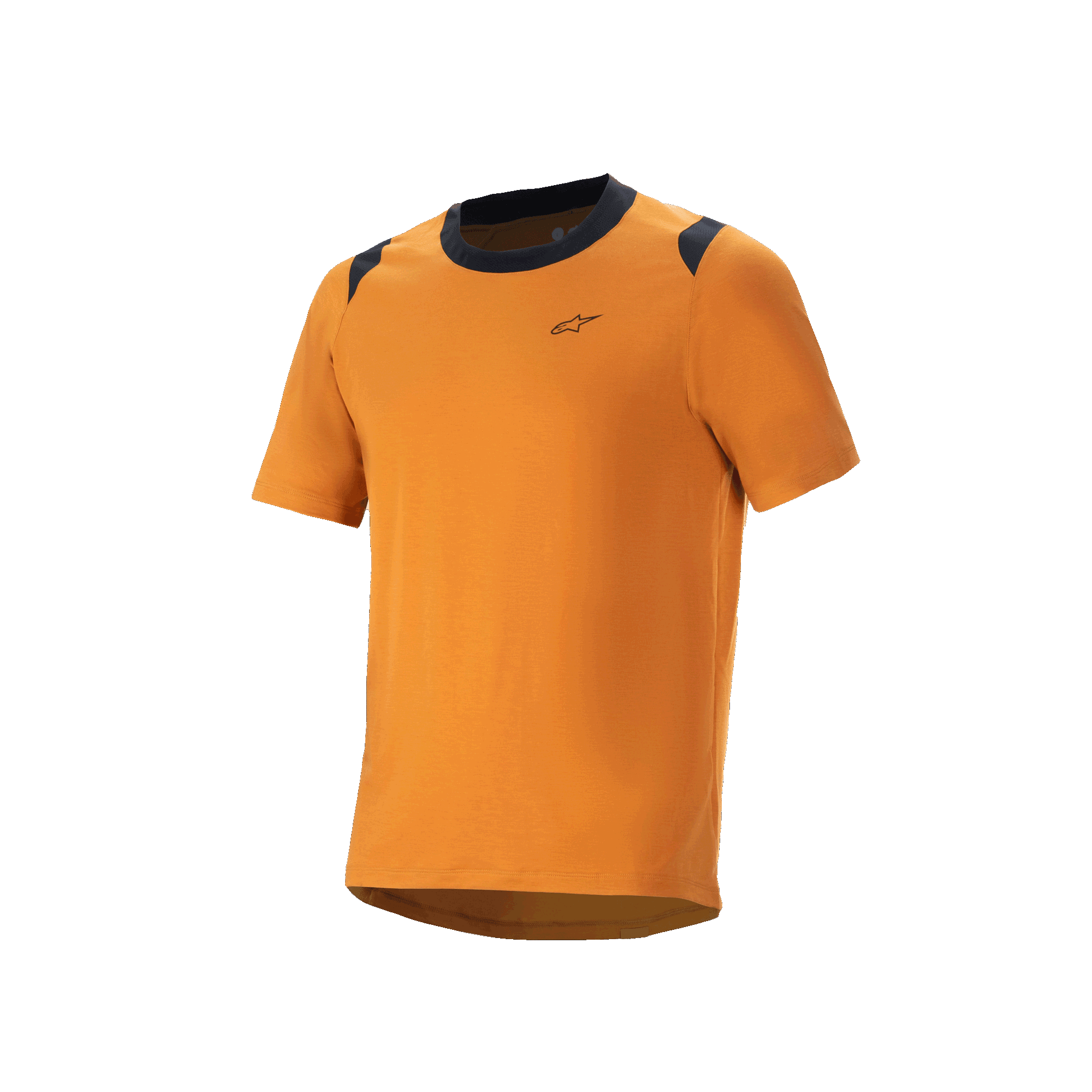 Alpinestars A-Dura Dri Wool Kurzarmtrikot, MTB-Radtrikot, Dark Gold mit schwarzen Akzenten an Kragen und Schultern, kleines Logo auf der Brust, technische Mountainbike-Bekleidung