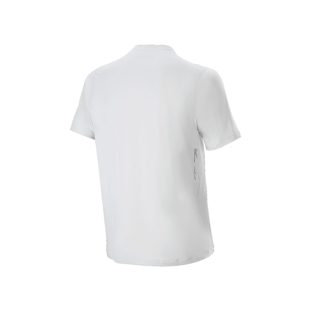 Alpinestars A-Dura Oscar Kurzarm-Trikot, Radsport-Trikot, White Dove, Rückansicht, minimalistisches weißes Design mit kleinem vertikalem Logo unten rechts am Rücken, Performance-Mountainbike-Ausrüstung