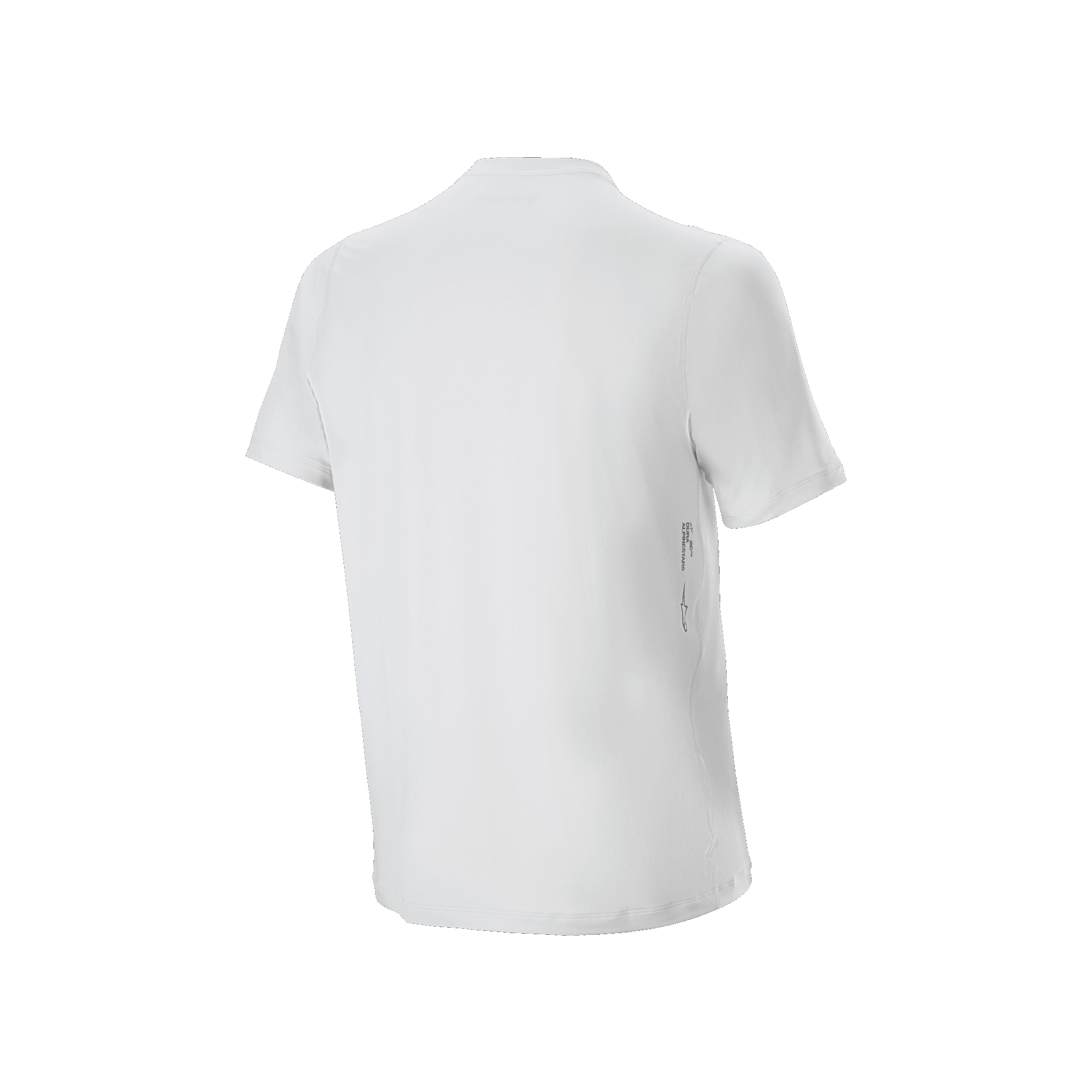 Alpinestars A-Dura Oscar Kurzarm-Trikot, Radsport-Trikot, White Dove, Rückansicht, minimalistisches weißes Design mit kleinem vertikalem Logo unten rechts am Rücken, Performance-Mountainbike-Ausrüstung
