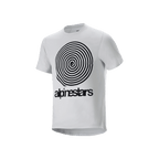 Alpinestars A-Dura Oscar Kurzarmtrikot, White Dove, mit einer großen schwarzen Vintage-Oscar-Spiralgrafik und Alpinestars-Branding auf der Vorderseite, technisches Jacquard-Material für Mountainbike-Trail-Fahrten