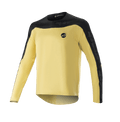 Alpinestars Drop Meta Langarm-Trikot, MTB-Mountainbike-Trikot, Gold und Schwarz, schwarze Schulterpasse und äußere Ärmeleinsätze, kleines kreisförmiges Logo auf der Brust, leichtes atmungsaktives Mesh-Gewebe, verlängerter Rückensaum