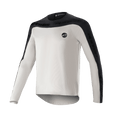 Alpinestars Drop Meta Jersey Langarm, MTB-Mountainbike-Trikot, Hellgrau und Schwarz, mit schwarzer Schulterpasse und äußeren Ärmeleinsätzen mit Text-Branding, verlängertem Rückensaum und rundem Logo auf der linken Brust