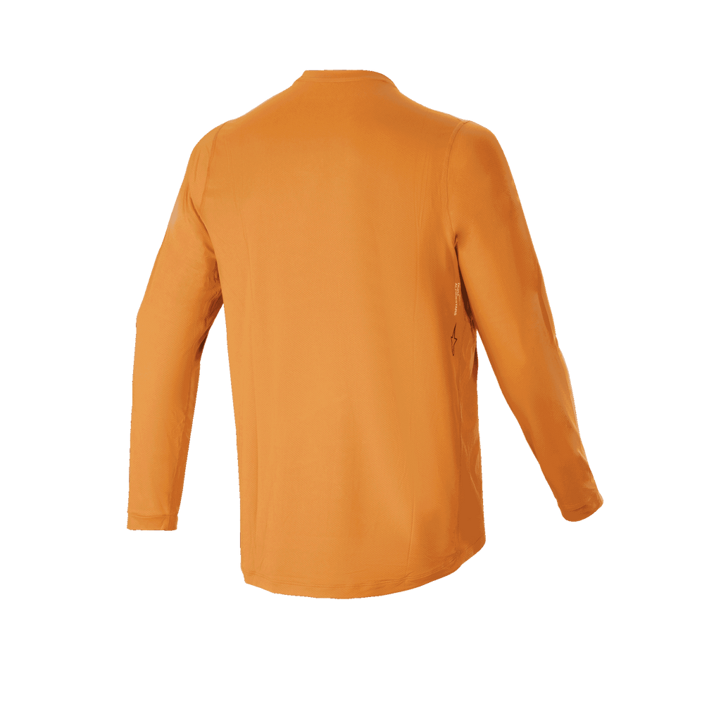 Alpinestars A-Dura Rocker Langarmtrikot, Mountainbike-Trikot, Dunkelgold, Rückansicht, mit verlängertem Rückenteil für optimale Abdeckung und Performance-Jacquard-Material