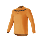 Alpinestars A-Dura Rocker Langarm-Trikot, Mountainbike-Trikot, Dark Gold, mit schwarzem Alpinestars-Wortmarken-Siebdruck auf der Brust, leichtes Jacquard-Gewebe mit verlängertem Rückensaum, Performance-Radbekleidung