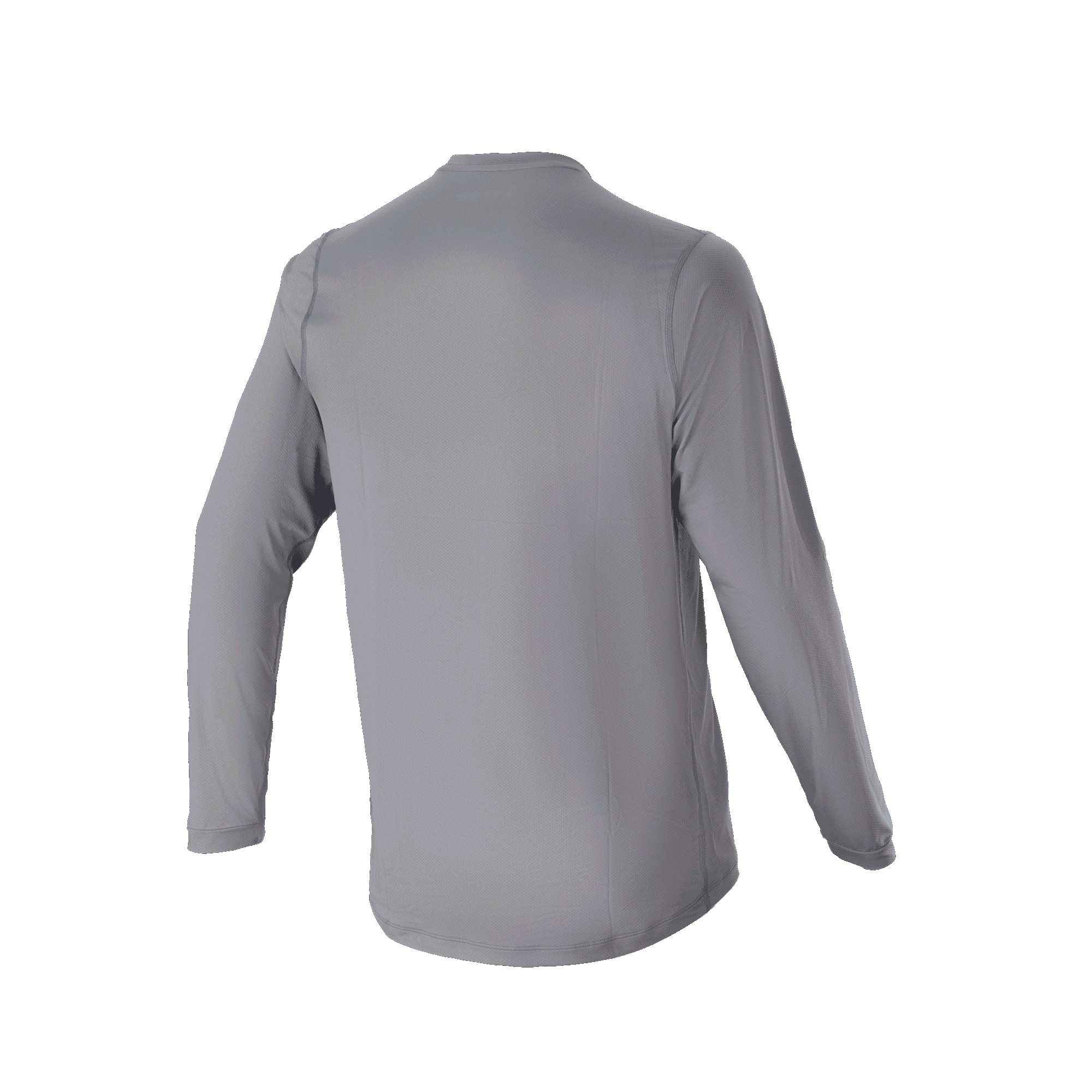 Alpinestars A-Dura Rocker Langarmtrikot, Dunkelgrau, Rückansicht mit Fokus auf den verlängerten Rückensaum, lässige MTB-Fahrradbekleidung mit regulärer Passform