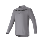 Alpinestars A-Dura Rocker Langarmtrikot, MTB-Trikot, Dunkelgrau, mit schwarzem Alpinestars-Schriftzug und Stern-Logo auf der Brust, längerer abfallender Saum, Performance-Radsportausrüstung für Mountainbiking