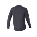 Alpinestars A-Dura Switch Langarmtrikot, Schwarz, Rückansicht, zeigt den verlängerten Rückensaum und ein dezentes Ärmellogo, leichtes MTB-Trail-Fahrradtrikot