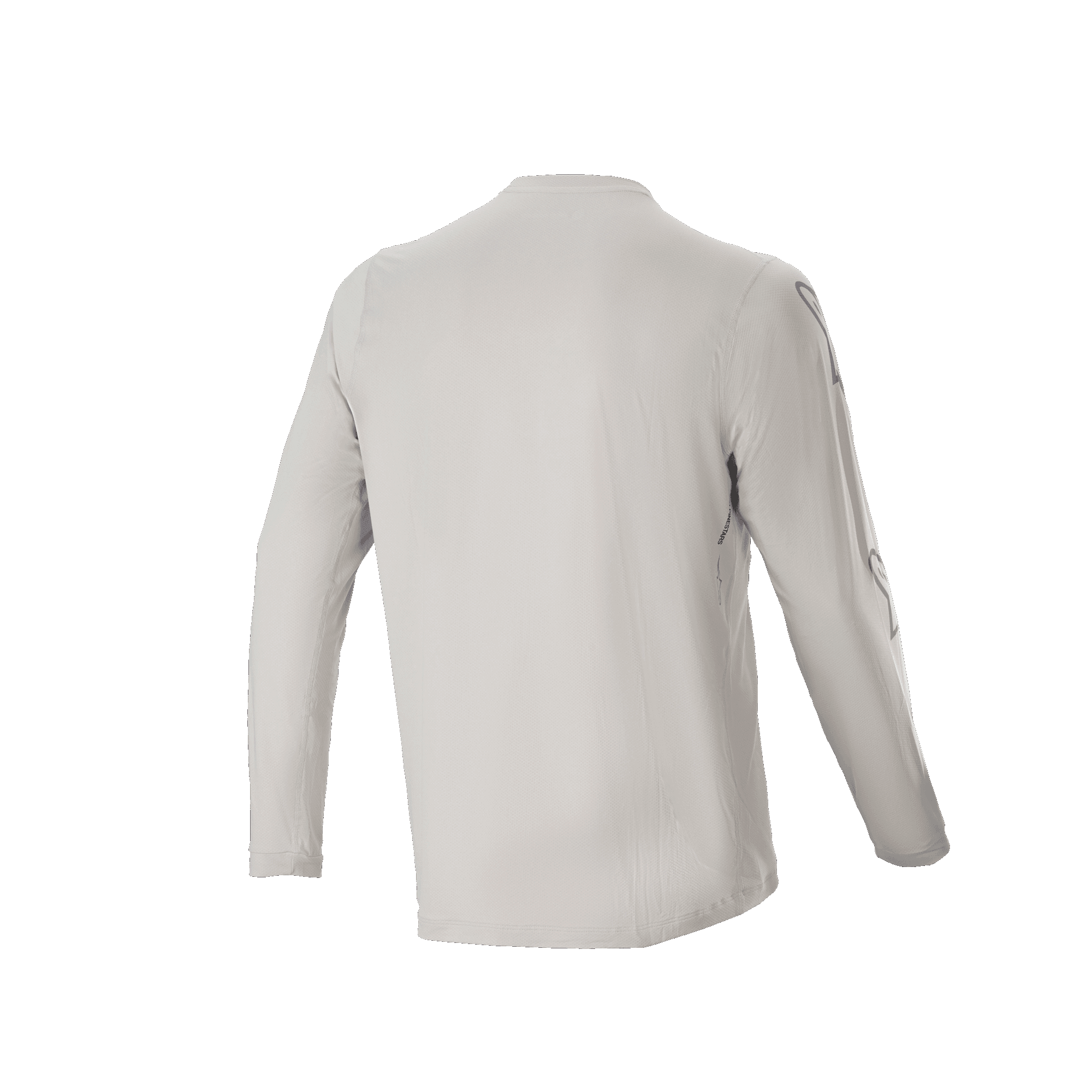 Alpinestars A-Dura Switch Langarmtrikot, Hellgrau, Rückansicht mit langen Ärmeln und längerem abfallendem Saum, leichtes feuchtigkeitsableitendes Jacquard-Gewebe für Mountainbiking