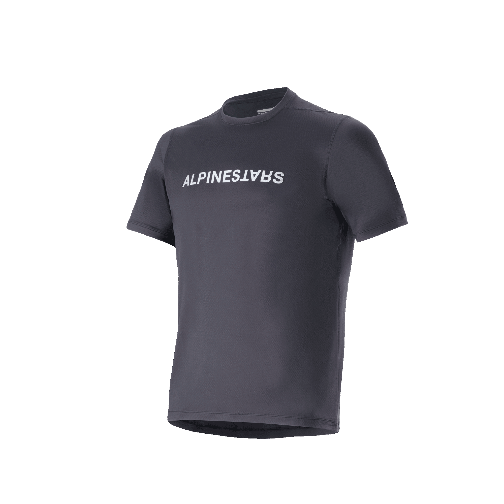 Alpinestars A-Dura Switch Kurzarm-Trikot, Schwarz, mit weißem Alpinestars-Schriftzug auf der Brust, leichtes feuchtigkeitsableitendes Jacquard-Gewebe, lässige Performance-Bekleidung für das Mountainbiking