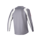 Alpinestars A-Supra Astar Langarmtrikot, Dunkelgrau und Weiß, Rückansicht mit belüfteter Mesh-Struktur und verlängertem Saum, Performance-Radsportbekleidung für MTB