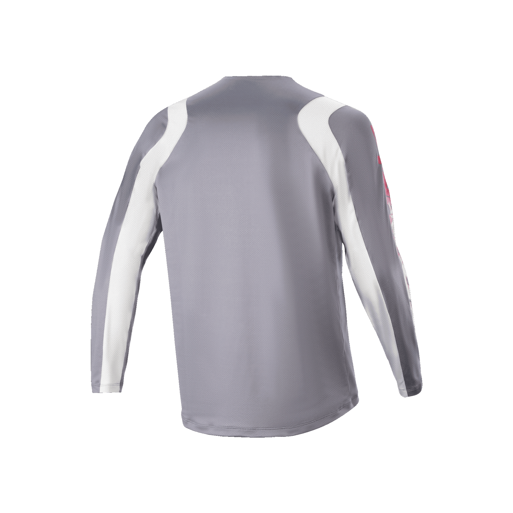 Alpinestars A-Supra Astar Langarmtrikot, Dunkelgrau und Weiß, Rückansicht mit belüfteter Mesh-Struktur und verlängertem Saum, Performance-Radsportbekleidung für MTB