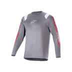 Alpinestars A-Supra Astar Langarmtrikot, dunkelgraues MTB-Trikot mit roten Grafiken an den Ärmeln und weißen Schulterakzenten, weißem Astars-Logo auf der Brust, Performance-Radbekleidung für Mountainbiking
