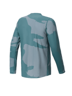 Alpinestars Jugend A-Dura Hollow Camo Trikot, Langarm-MTB-Trikot, Silver Pine Camo Grün, Rückansicht mit kleinem Logo-Detail und verlängertem Rückenteil für optimale Abdeckung beim Radfahren