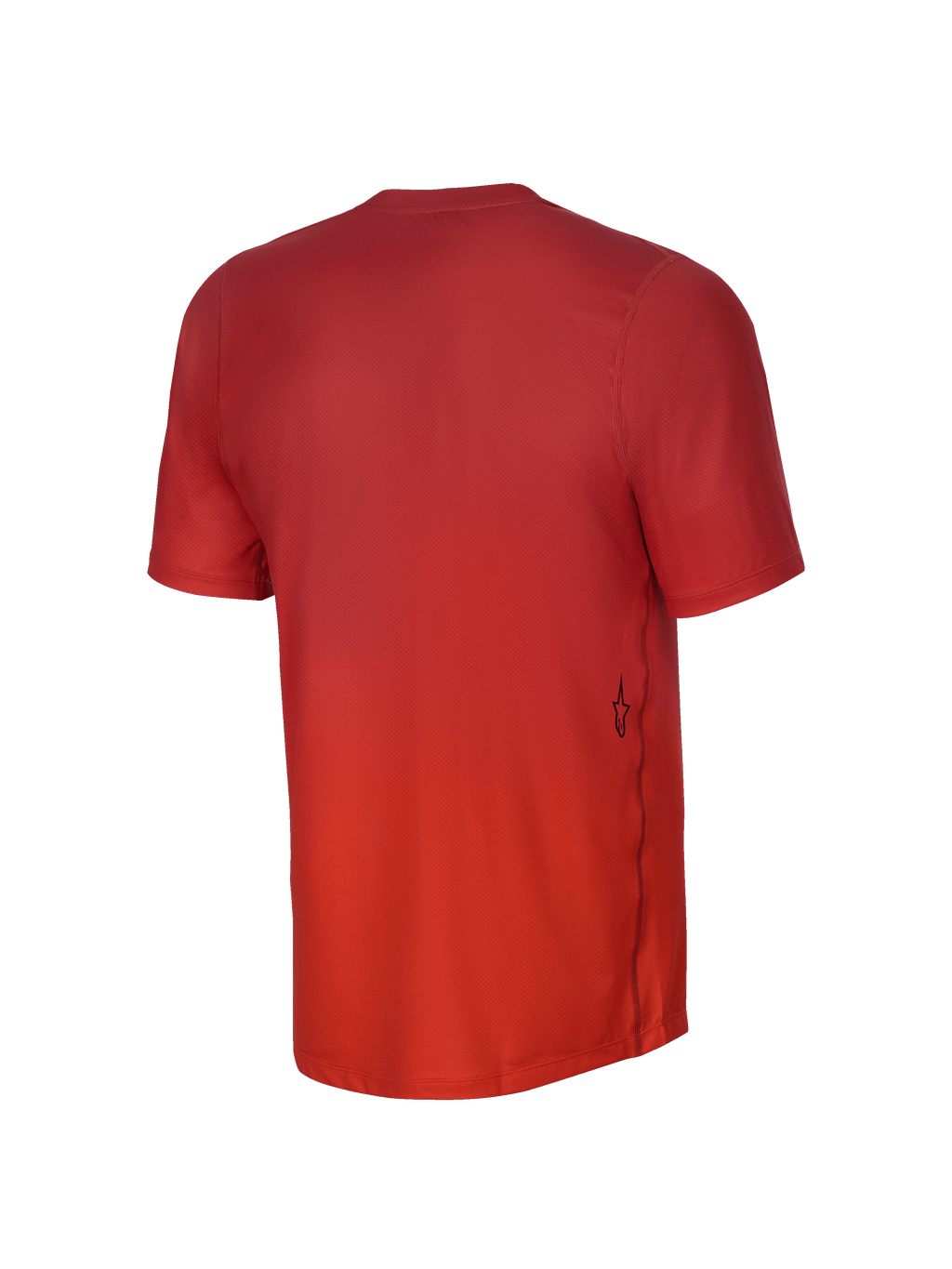 Alpinestars Youth A-Dura Rise Kurzarmtrikot, Rückansicht, Spicy Orange, Jacquard-Stoffstruktur, kleines schwarzes Astars-Logo an der Seite, verlängerter Rückensaum für Schutz beim Mountainbiken.