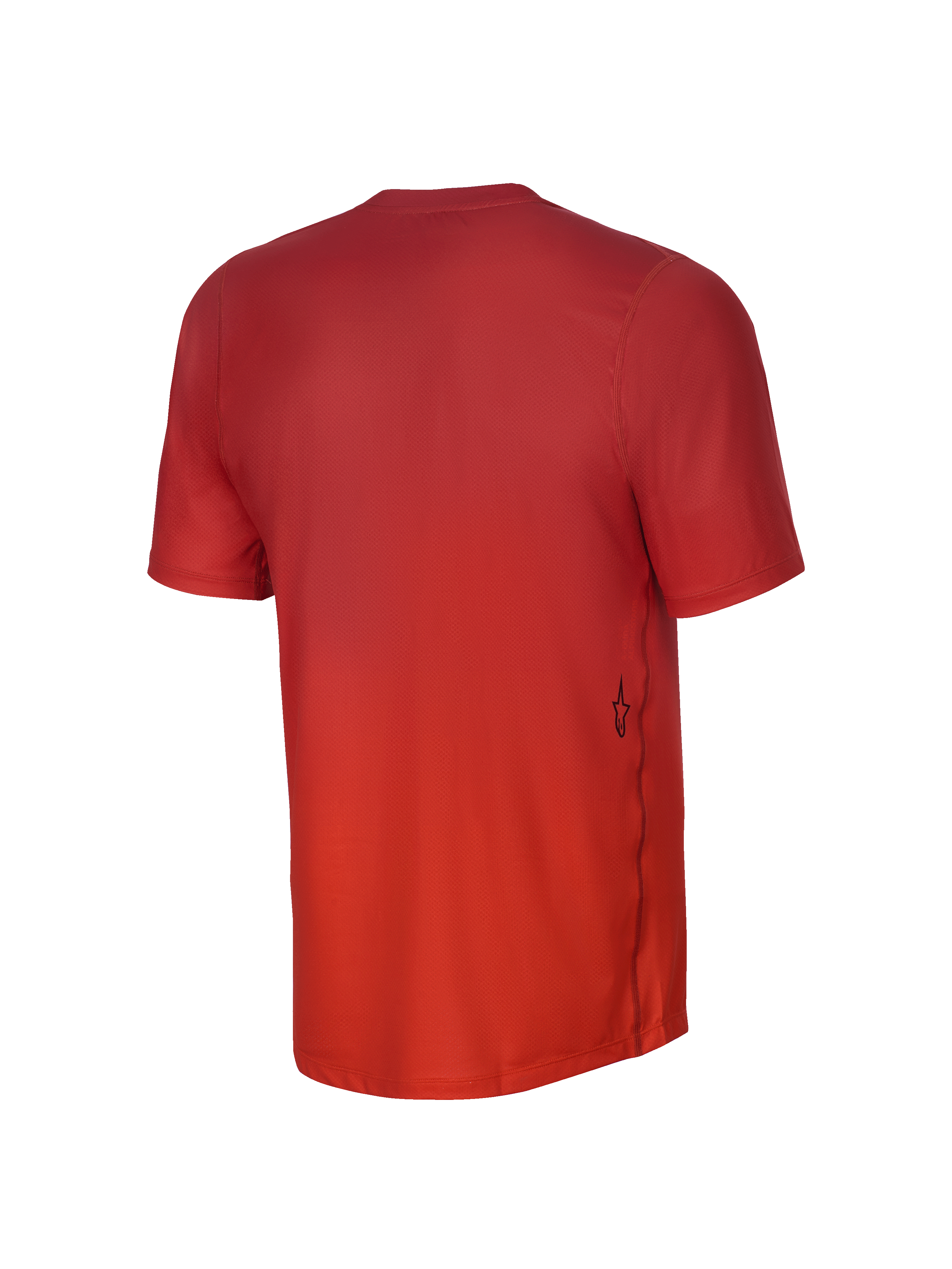 Alpinestars Youth A-Dura Rise Kurzarmtrikot, Rückansicht, Spicy Orange, Jacquard-Stoffstruktur, kleines schwarzes Astars-Logo an der Seite, verlängerter Rückensaum für Schutz beim Mountainbiken.