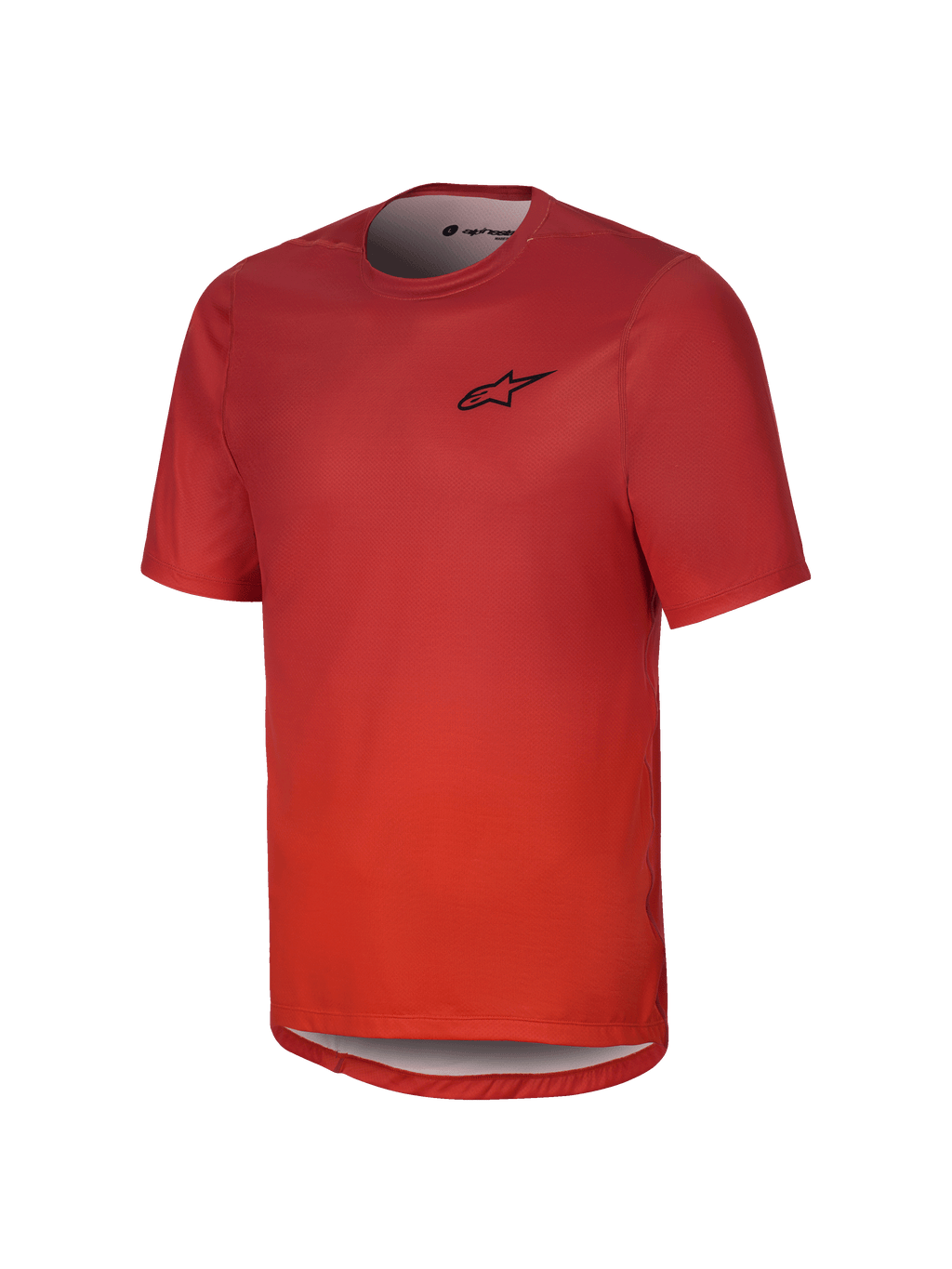 Alpinestars Youth A-Dura Rise Kurzarmtrikot, Spicy Orange, mit schwarzem Brustlogo, Rundhalsausschnitt und verlängertem Rückensaum, atmungsaktives Jacquard-Gewebe für Mountainbiking