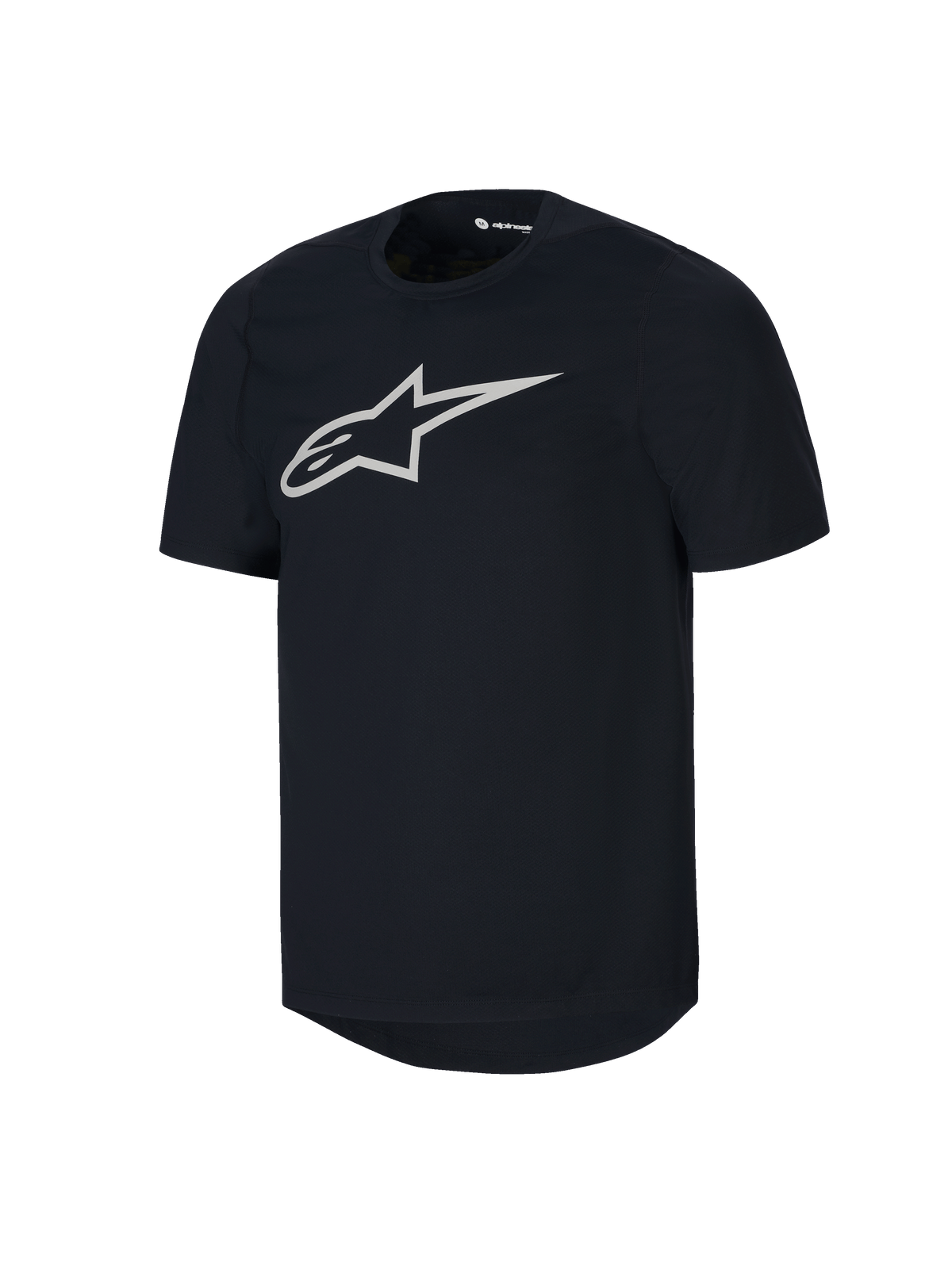 Alpinestars Youth A-Dura Short Sleeve Jersey, Black MTB Shirt, Large white Astars logo on chest, crew neck design, casual mountain biking performance apparel