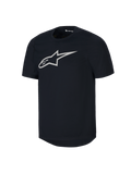 Alpinestars Youth A-Dura Kurzarmtrikot, schwarzes MTB-Shirt, großes weißes Astars-Logo auf der Brust, Rundhalsausschnitt, lässige Mountainbike-Performance-Bekleidung