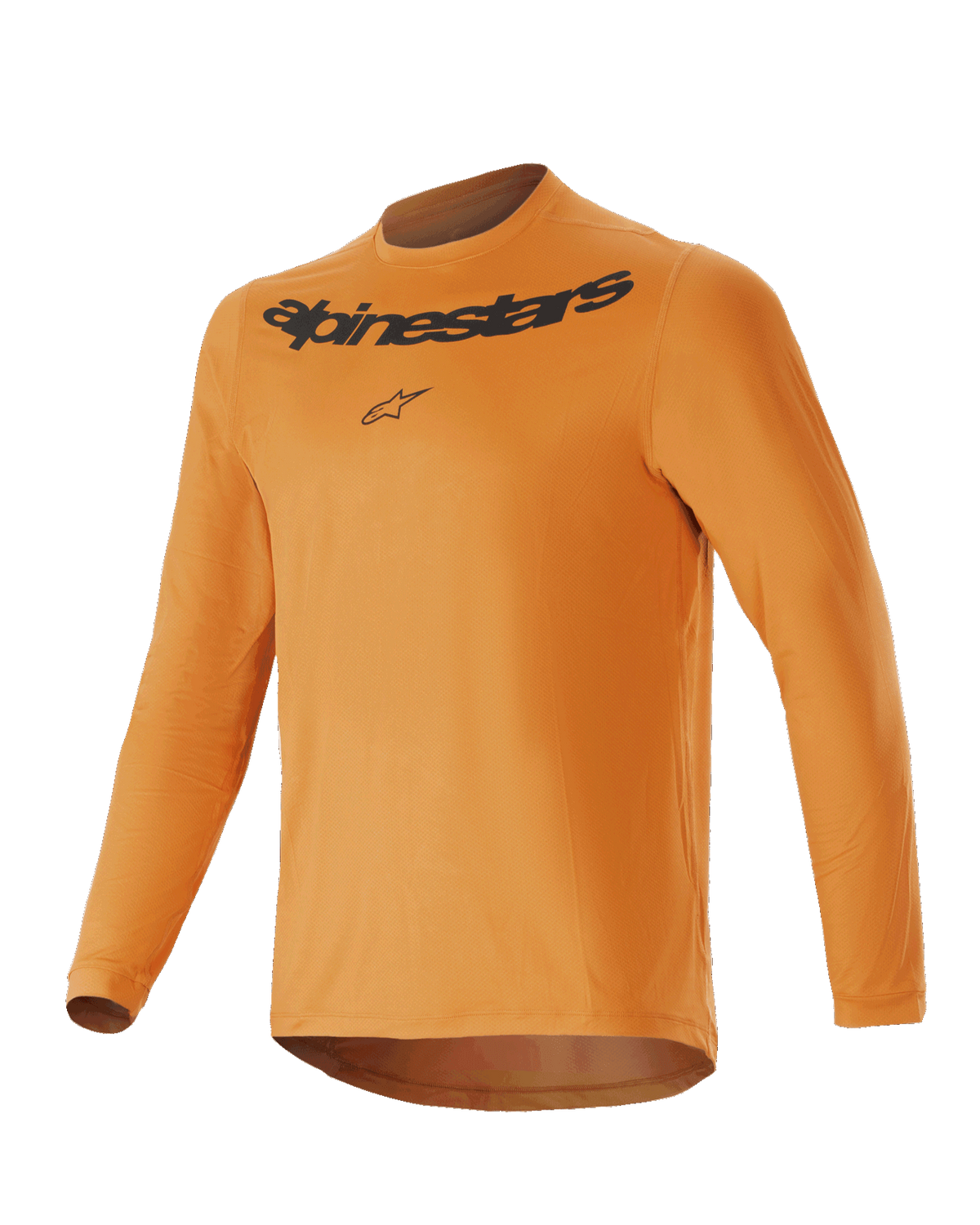 Alpinestars Youth A-Dura Rocker Long Sleeve Jersey, Dark Gold, featuring black Alpinestars wordmark and logo on the chest, crew neck, drop tail hem, lightweight performance mountain bike apparel