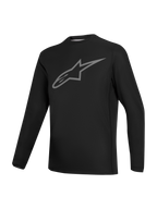 Stella A-Dura Ride Trikot, schwarzes MTB-Langarm-Oberteil für Damen mit grauem Astars-Brustlogo.