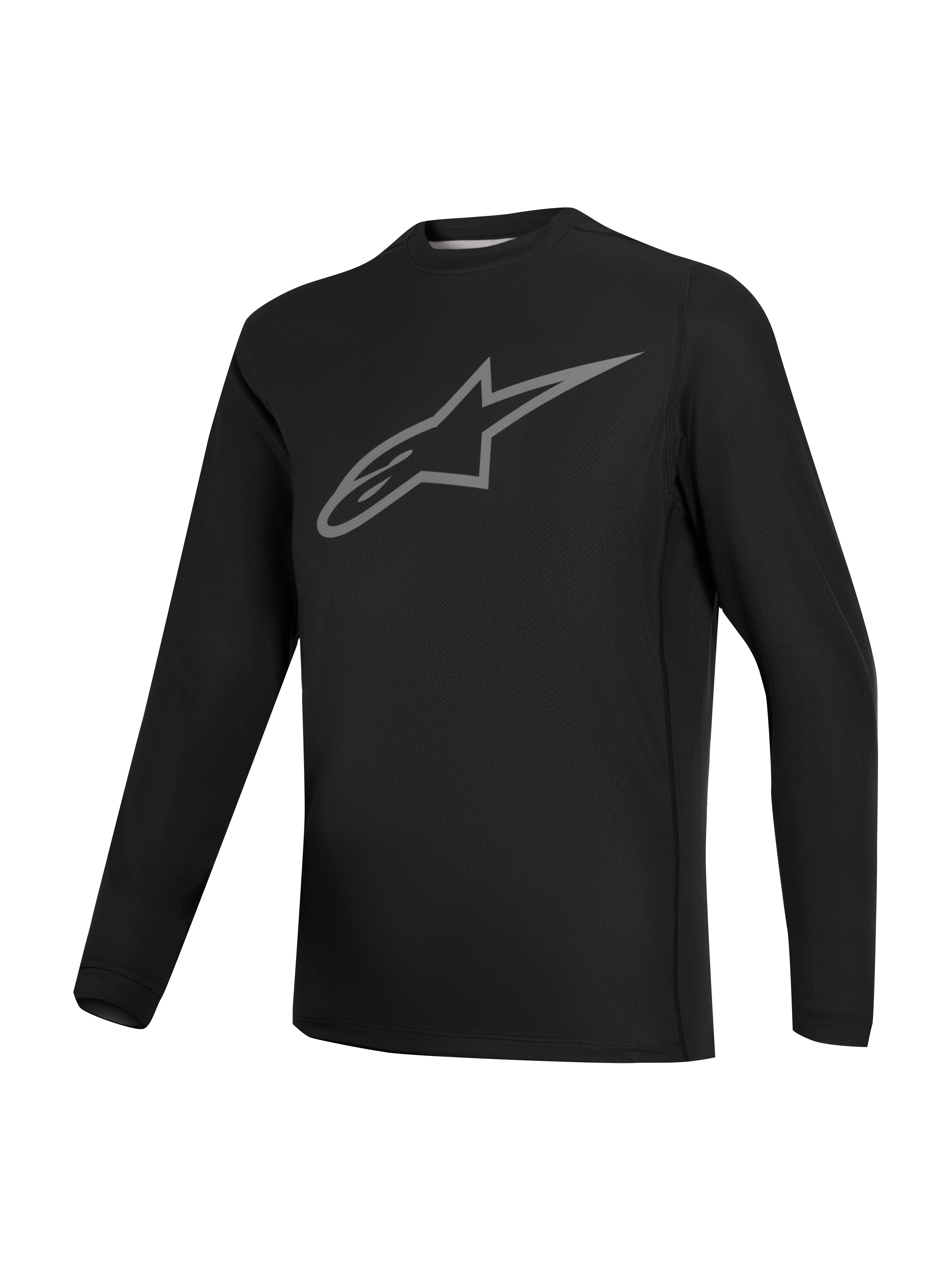 Stella A-Dura Ride Trikot, schwarzes MTB-Langarm-Oberteil für Damen mit grauem Astars-Brustlogo.