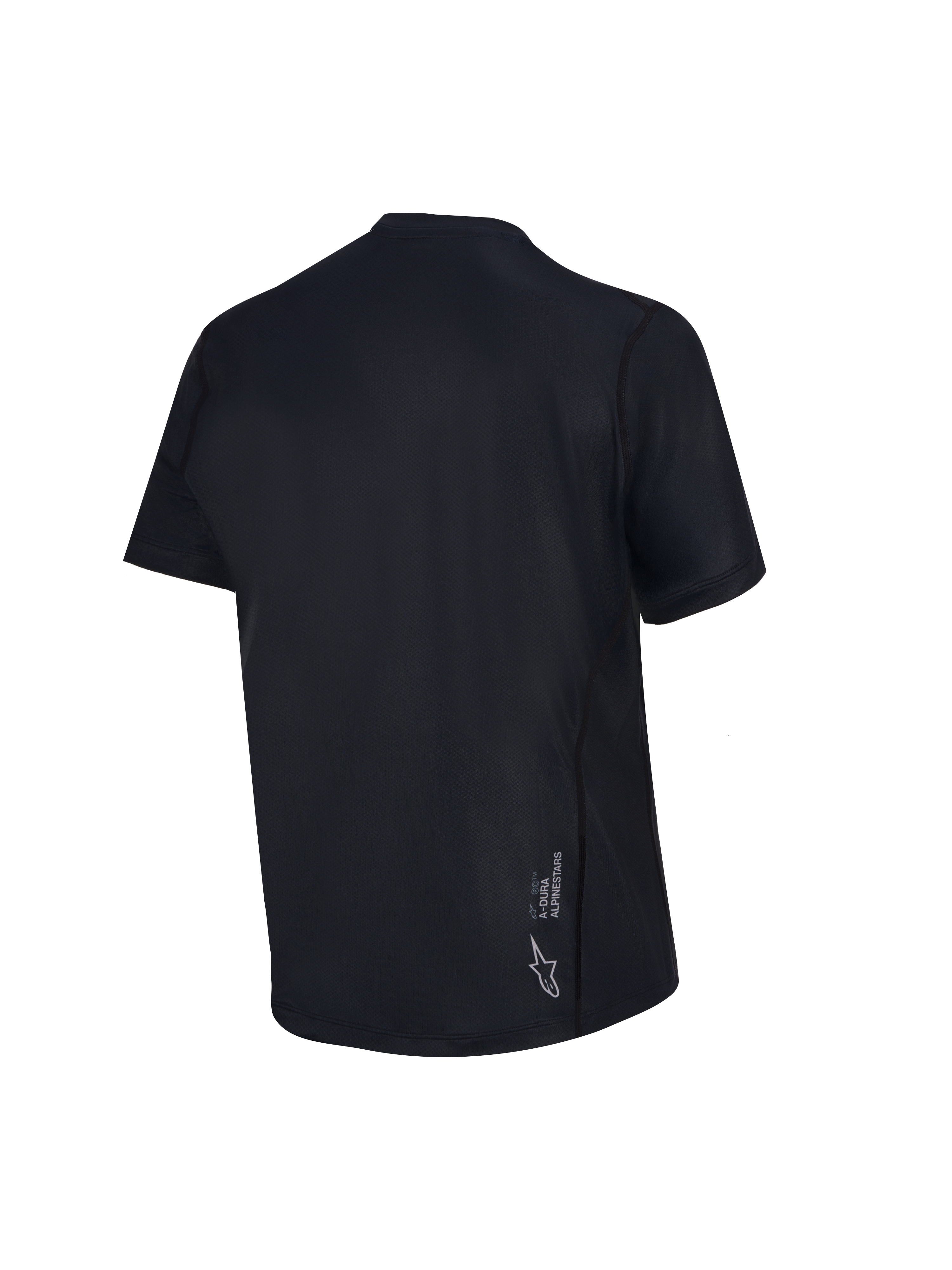 Schwarzes Stella A-Dura Ride Kurzarm-MTB-Trikot für Damen, Rückansicht mit weißem Astars-Logo.