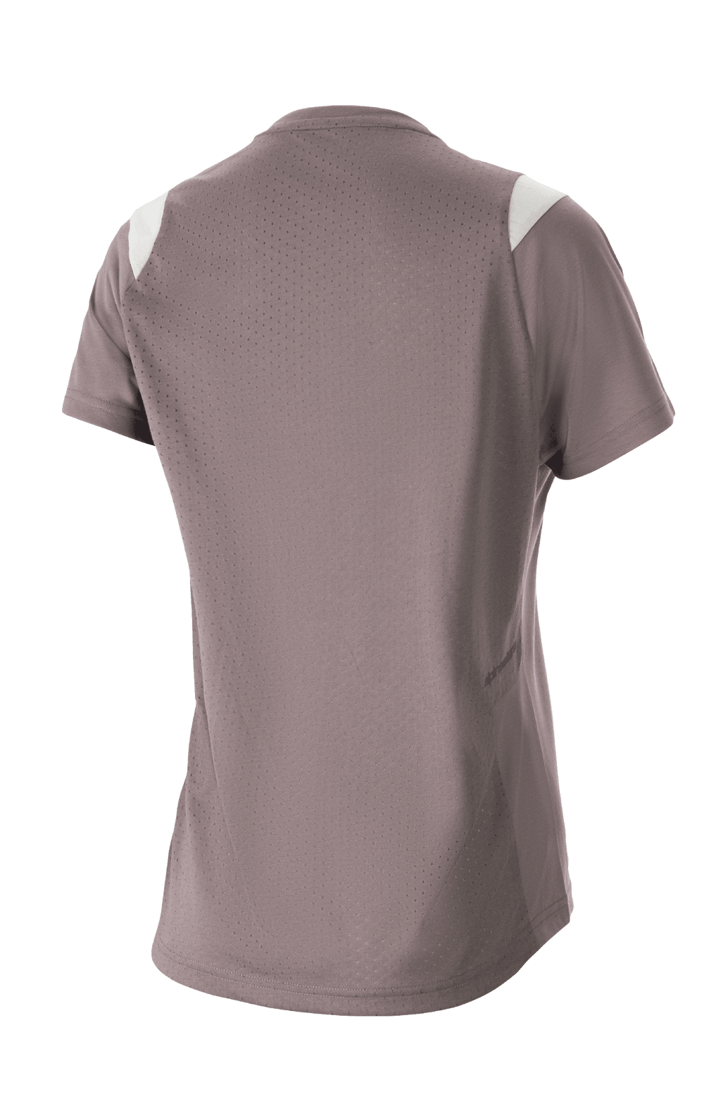 Alpinestars Stella Alps Escape Kurzarmtrikot für Damen, Sparrow Gray mit weißen Schulterakzenten, Rückansicht mit großflächigem perforiertem Mesh zur Belüftung, feuchtigkeitsableitendes DriRelease-Gewebe, Mountainbike-Bekleidung für Damen