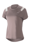 Alpinestars Stella Alps Escape Damen-Trikot, Kurzarm-MTB-Shirt, Sparrow Gray mit weißen Schulterakzenten, perforierte Mesh-Einsätze für Atmungsaktivität, geschwungener, verlängerter Rückensaum, kleines rundes Astar-Logo auf der Brust, lässige sportliche Passform für das Mountainbiken