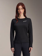 Alpinestars Stella A-Dura Thermal Jersey, Langärmliges Damen-MTB-Trikot, Schwarz mit weißem Stern-Logo auf der Brust, leichtes isoliertes Material für Radsport bei kaltem Wetter, entwickelt für das Schichtenprinzip und Komfort auf dem Trail