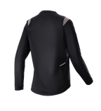 Alpinestars Stella Alps Escape Langarmtrikot für Damen, Schwarz mit grauen Schulterakzenten, Rückansicht mit perforiertem Mesh-Rückenteil zur Belüftung und kleinem Alpinestars-Logo, Mountainbike-Ausrüstung