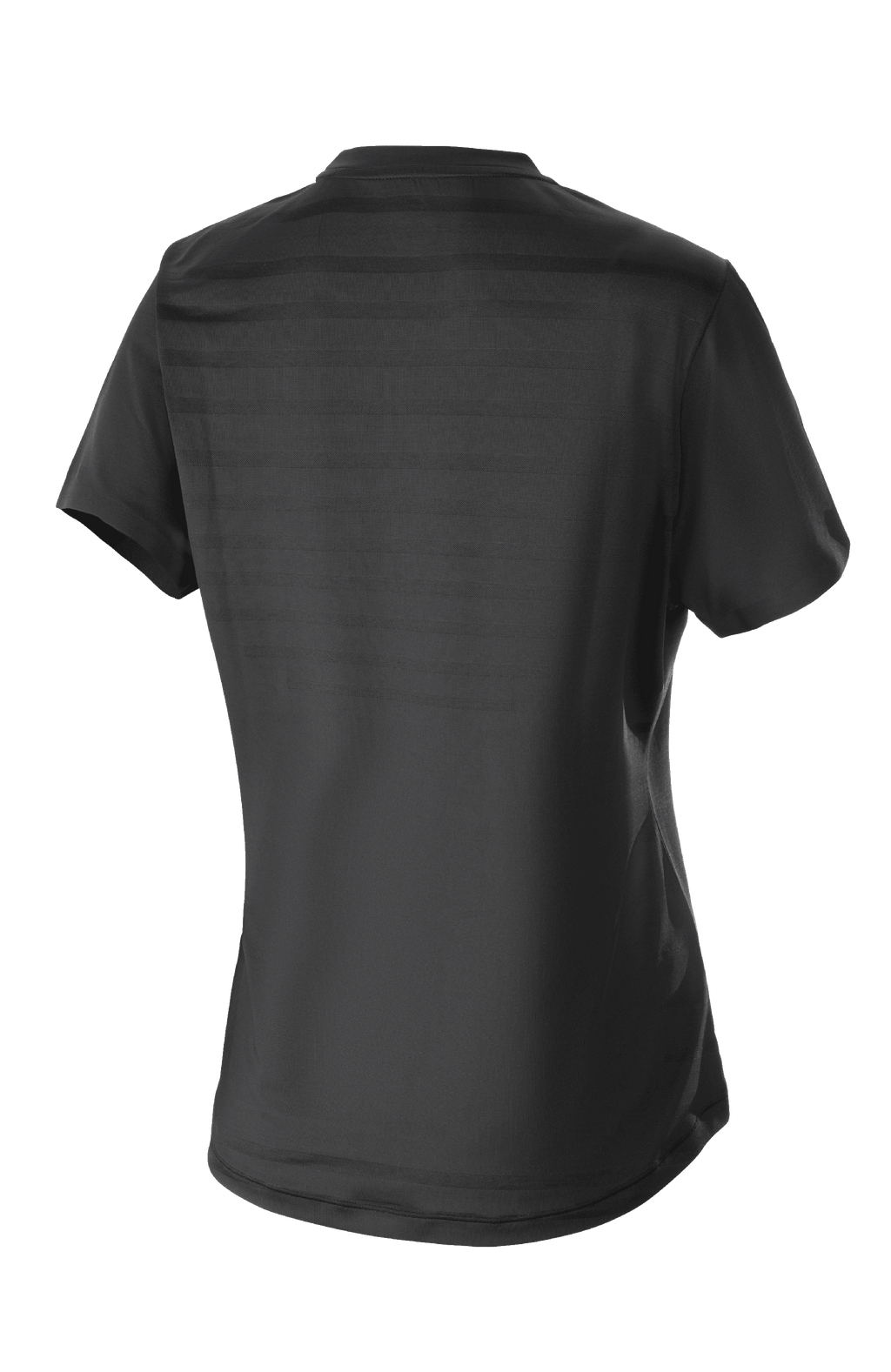 Alpinestars Stella Alps Constellation Damen-Trikot, kurzärmeliges MTB-Trikot, Schwarz, Rückansicht mit eingearbeitetem Mesh-Streifenmuster und verlängertem Rückenteil für optimale Abdeckung beim Radfahren