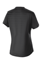 Alpinestars Stella Alps Constellation Damen-Trikot, kurzärmeliges MTB-Trikot, Schwarz, Rückansicht mit eingearbeitetem Mesh-Streifenmuster und verlängertem Rückenteil für optimale Abdeckung beim Radfahren